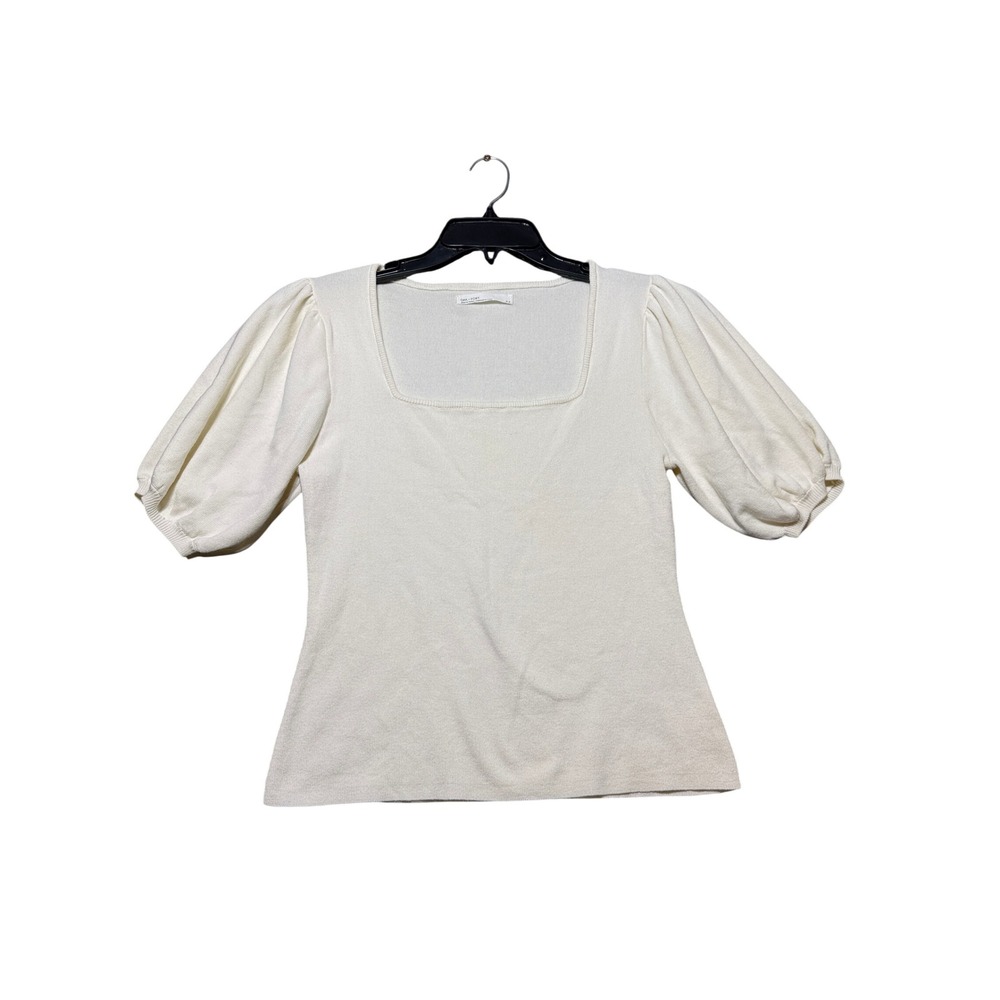 Oak + Fort Square Neck Puff Sleeve Sweater Women Medium Cream Excellent Knit Top